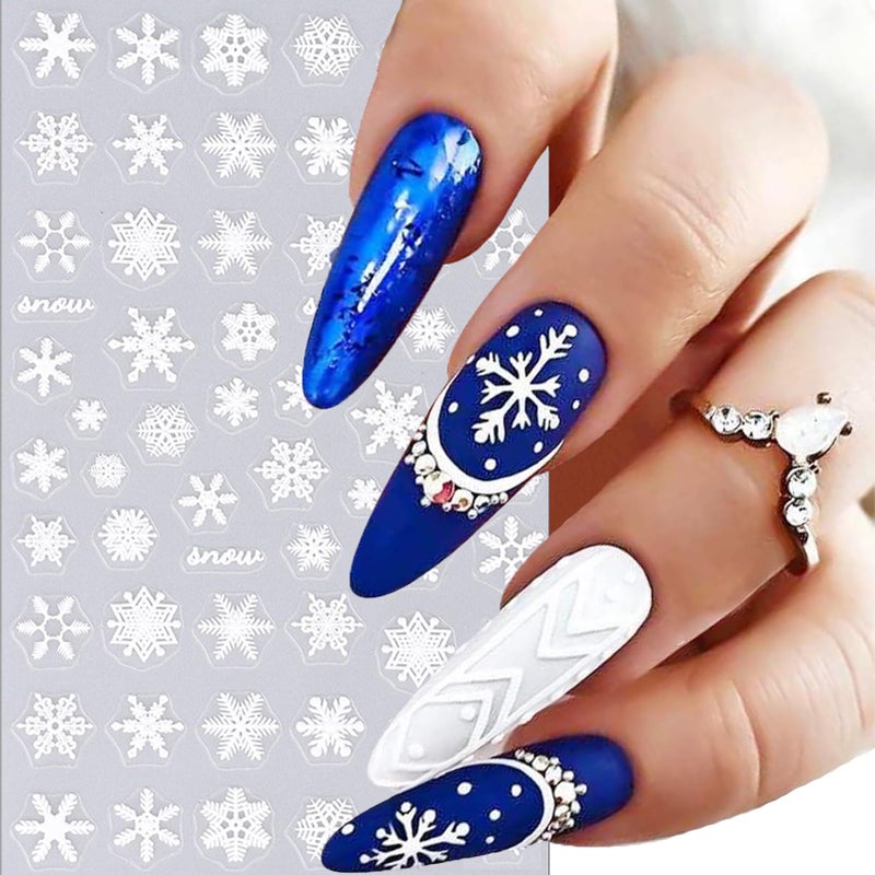 winthrop 6 Sheets Christmas Nail Art Stickers Snowflake 5D Embossed Self-Adhesive Nail Decals,White Xmas Tree Winter Romance Nail Sticker,Holiday DIY Manicure Decoration Supplies Accessories for Women Girl - Image 3